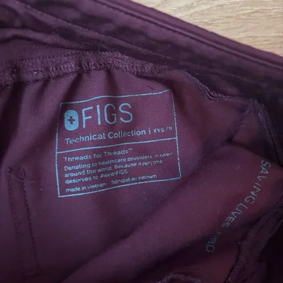 Figs Scrub Bottoms Womens Size XXS Petite Burgundy Zamora Joggers High Rise - Picture 3 of 5